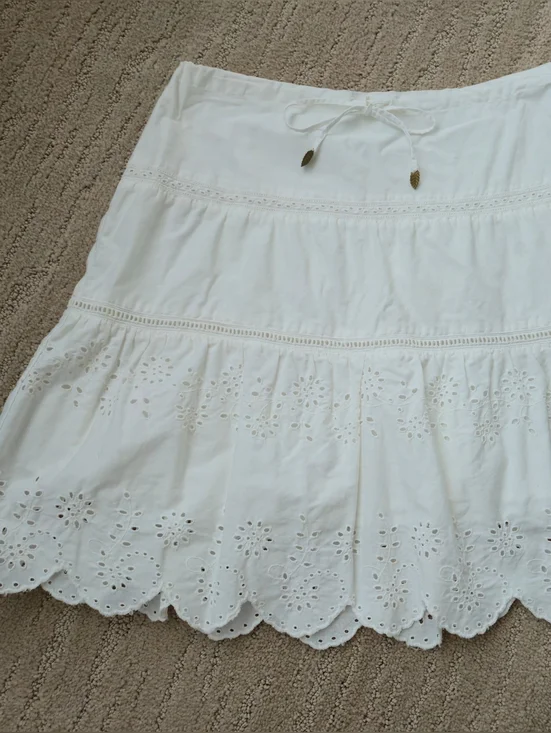 American Eagle Skirt Eyelet Tiered Fairy 0 Feathers Boho Vintage Y2k Scallop Hem - Picture 1 of 13